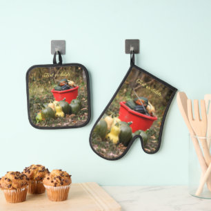 Squash Country Garden Harvest Personalisiert Ofenhandschuh & Topflappen-Set