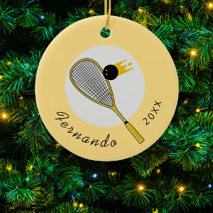 Squash Player Coach Racket & Ball Name Jahr Sport Keramik Ornament