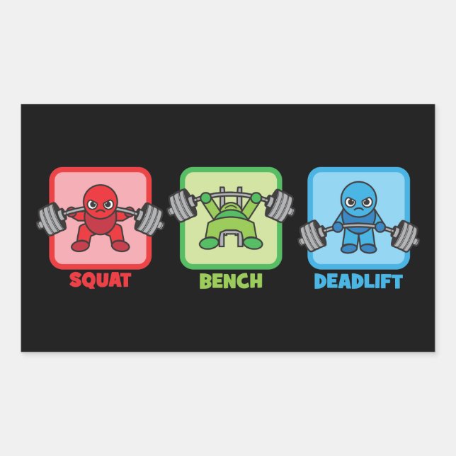 Squat, Bench Press, Deadlift - Kawaii Powerlifter Rechteckiger Aufkleber (Vorderseite)