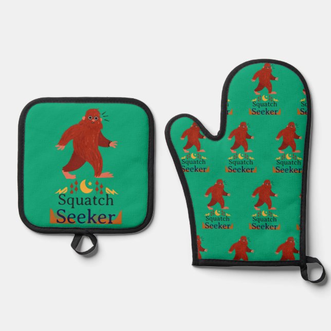 Squatch Seeker großer Fuß Ofenhandschuh & Topflappen-Set (Vorderseite)