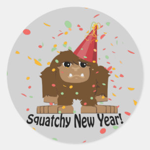 Squatchy New Year Runder Aufkleber