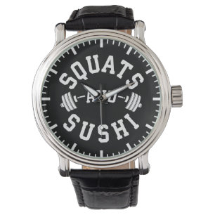 Squats and Sushi - Carbon and Leg Day - Funny Gym Armbanduhr