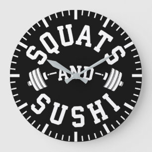 Squats and Sushi - Carbon and Leg Day - Funny Gym Große Wanduhr