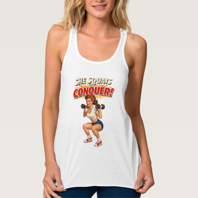 Squats Conquer -Funny Retro Gym Pin-Up- Activewear Tank Top (Vorderseite)