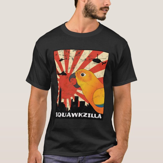 Squawk Zilla Sun Conure Parrot Squawi Kawaii T-Shirt (Vorderseite)