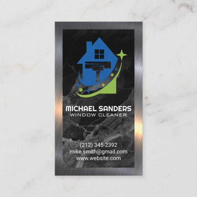 Squeegee Logo | Reinigungsdienste | Marmormetall Visitenkarte (Vorderseite)