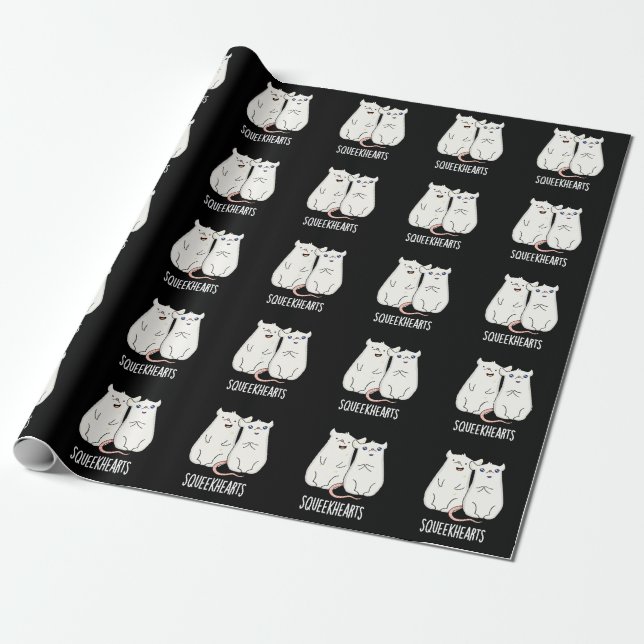 Squeekherzen Funny Mouse Sweetheart Pun Dark BG Geschenkpapier (Ungerollt)