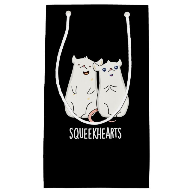 Squeekherzen Funny Mouse Sweetheart Pun Dark BG Kleine Geschenktüte (Vorderseite)