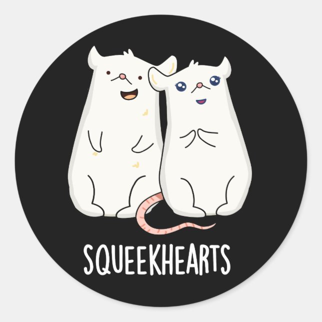 Squeekherzen Funny Mouse Sweetheart Pun Dark BG Runder Aufkleber (Vorderseite)