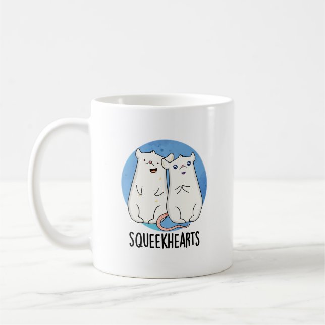 Squeekherzen Funny Mouse Sweetheart Pun Kaffeetasse (Links)