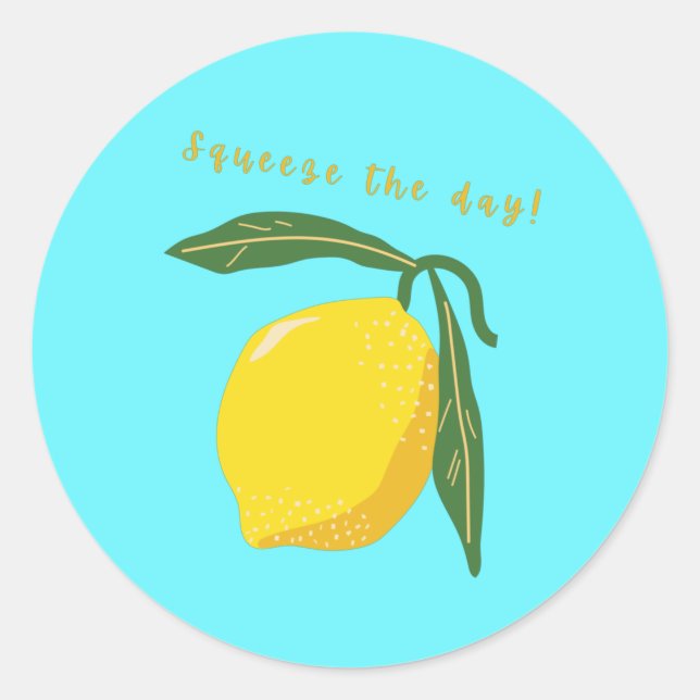 Squeeze the Day Lemon Pun Runder Aufkleber (Vorderseite)