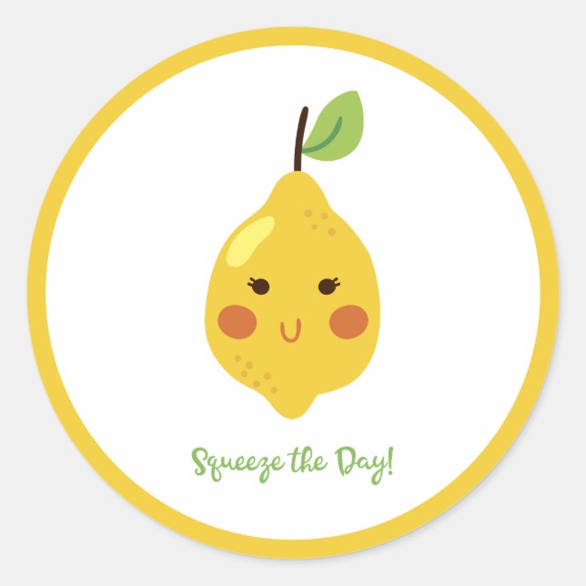 Squeeze the Day Punny Lemon Runder Aufkleber (Vorderseite)