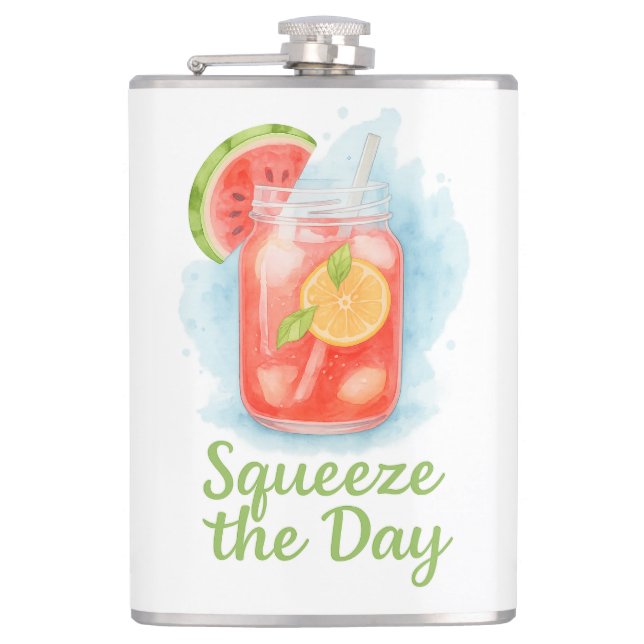 Squeeze the Day - Summer Watercolor Fruit Drink Flachmann (Vorderseite)