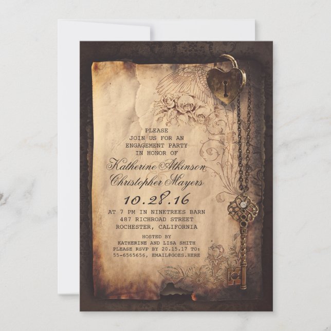 squelette clé coeur lock invitation (Devant)