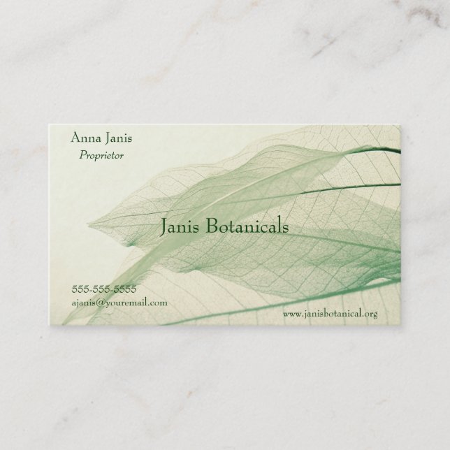 squelette de feuilles vertes carte de visite (Devant)