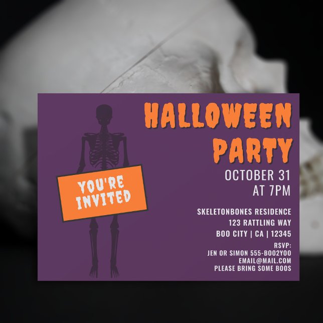 Squelette éffrayant Invitation de la fête d'Hallow (You're invited to add your Halloween party details!)