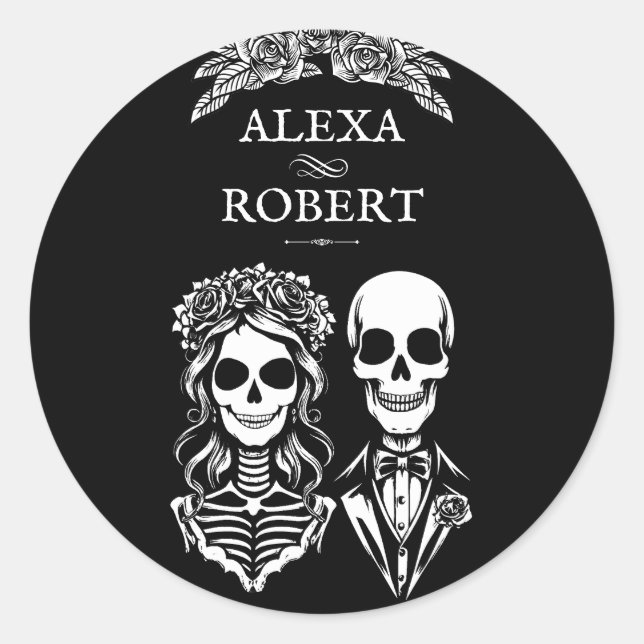Squelette gothique rose couple mariage Sticker (Devant)