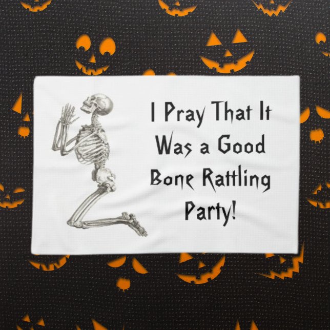 Squelette priant Serviette de cuisine Halloween (Skeleton Praying Halloween Kitchen Towel)