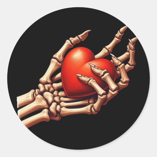 Squelette tenant main rouge Sticker coeur (Devant)