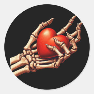 Squelette tenant main rouge Sticker coeur