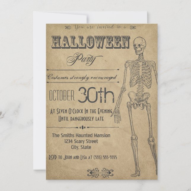 Squelette Vintage Halloween Invitation (Devant)