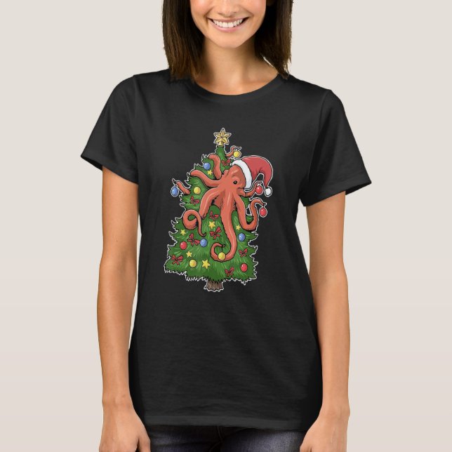 Squid santa ornaments Graphic Octopus christmas tr T-Shirt (Vorderseite)