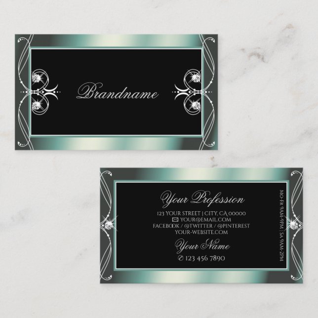 Squiggelge Verzierte schwarze und Aquamarine Spark Visitenkarte (Vorne/Hinten)