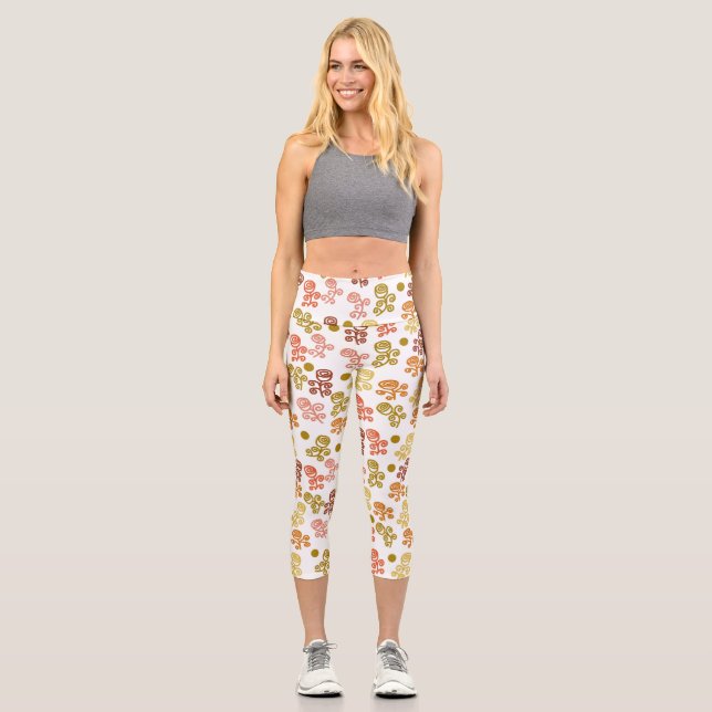 Squigggle Rose Gold Orange und Rost Capri Leggings (Vorderseite)
