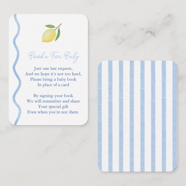 Squiggle Border Lemon Books for Baby Boy Showroom Begleitkarte (Vorne/Hinten)