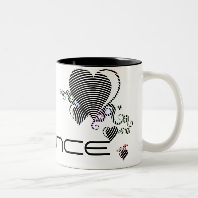 Squiggleherzen. Trance Zweifarbige Tasse (Rechts)