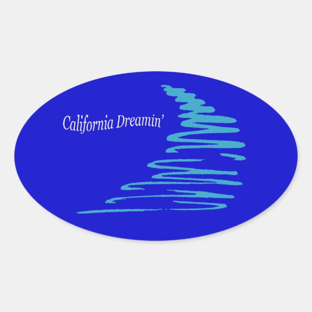 Squiggly Lines_California Dreamin'_Aqua Ovaler Aufkleber (Vorderseite)
