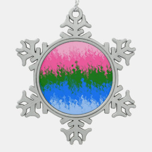 Squiggly Trippy Abstract Omniromantische Pride-Fla Schneeflocken Zinn-Ornament