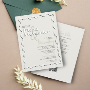 Squiggly Wavy Green UAWG QR Code Wedding Einladung