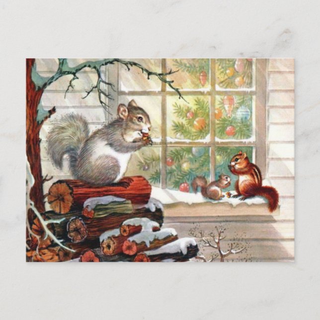 Squirels Vintage Christmas Post card Feiertagspostkarte (Vorderseite)