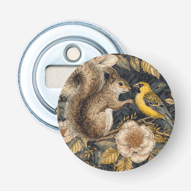 Squirrel and Yellow Canary with Flowers Pattern Flaschenöffner (Vorderseite)