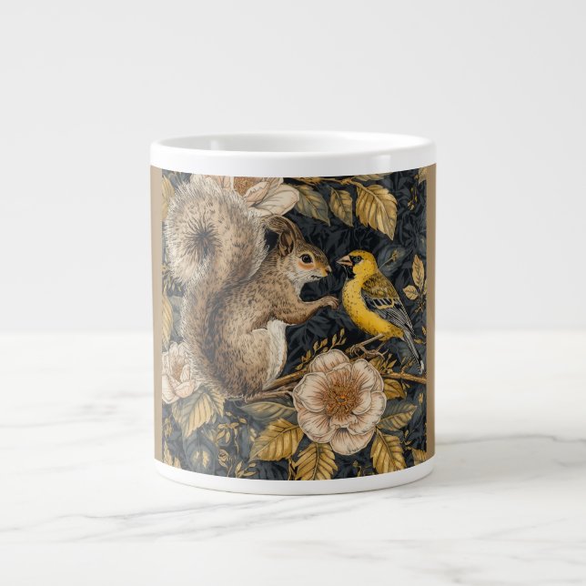 Squirrel and Yellow Canary with Flowers Pattern Jumbo-Tasse (Vorderseite)