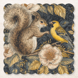 Squirrel and Yellow Canary with Flowers Pattern Untersetzer