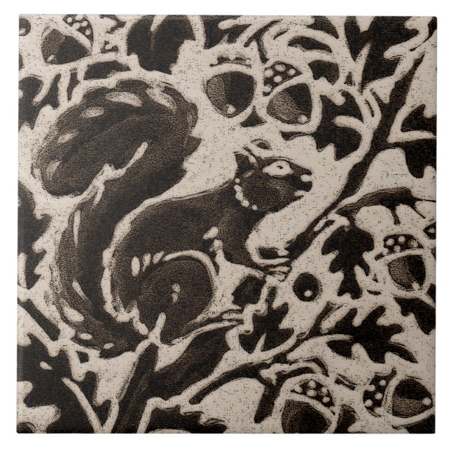 Squirrel Batik Stoneware Woodland Animal Tan Brown Fliese (Vorderseite)
