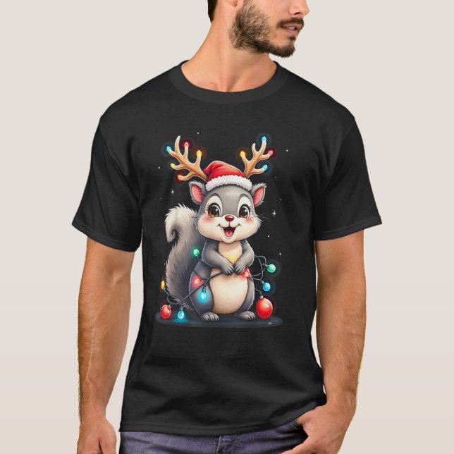 Squirrel Christmas 2024 With Lights Holiday Xmas M T-Shirt (Vorderseite)
