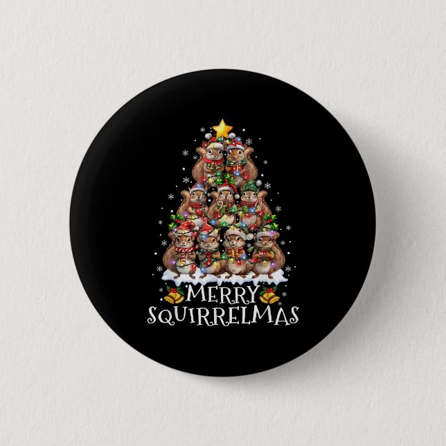 Squirrel Christmas Tree Lights Merry Squirrelmas S Button (Vorderseite)