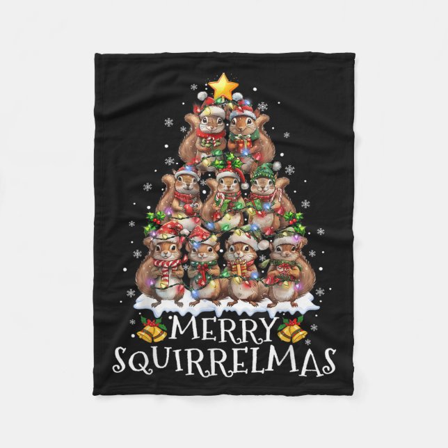 Squirrel Christmas Tree Lights Merry Squirrelmas S Fleecedecke (Vorderseite)