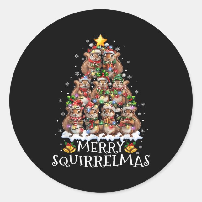 Squirrel Christmas Tree Lights Merry Squirrelmas S Runder Aufkleber (Vorderseite)