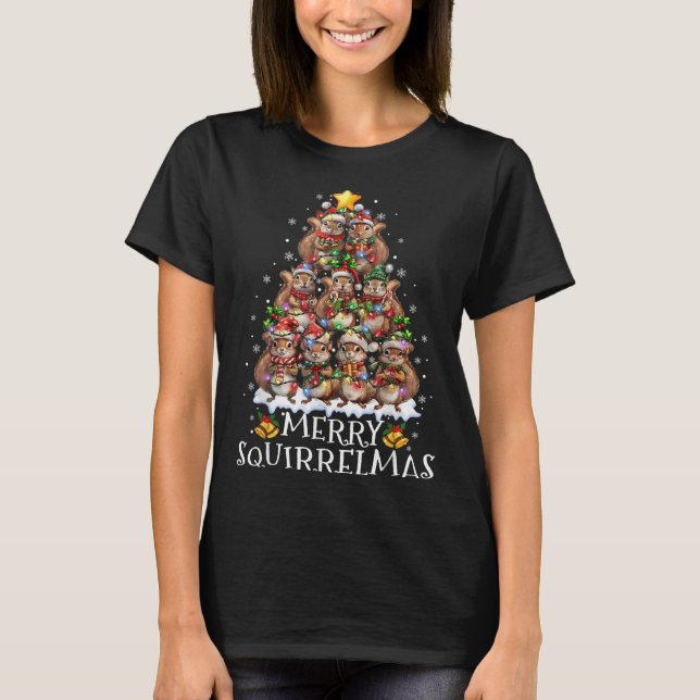 Squirrel Christmas Tree Lights Merry Squirrelmas S T-Shirt (Vorderseite)