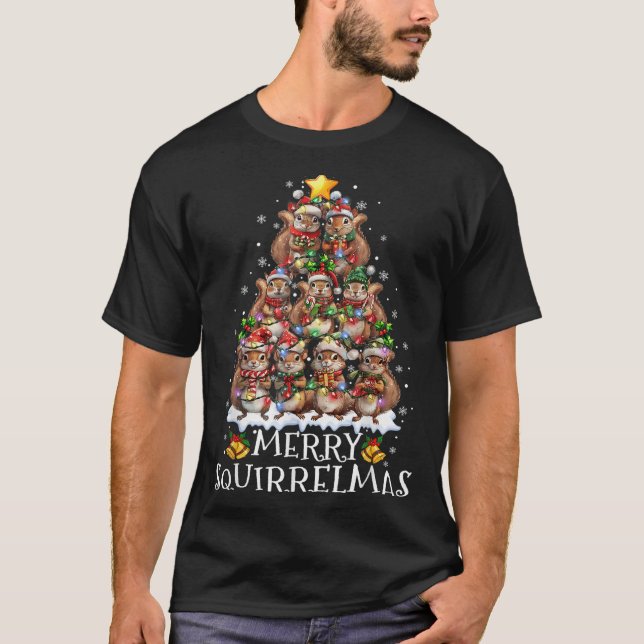 Squirrel Christmas Tree Lights Merry Squirrelmas S T-Shirt (Vorderseite)