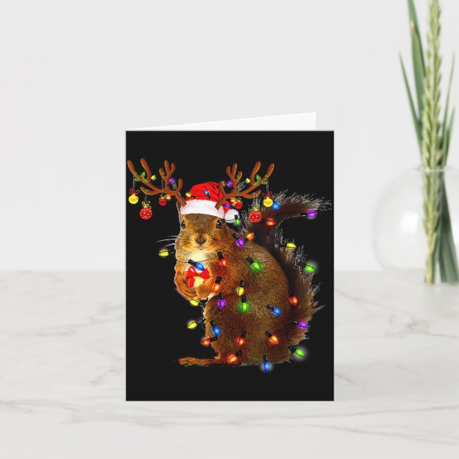 Squirrel Christmas Tree Lights Reindeer Santa Hat  Karte (Vorderseite)