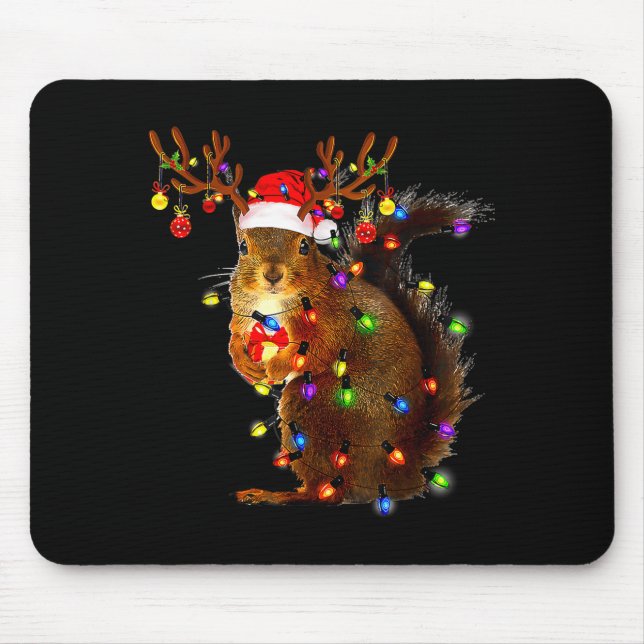 Squirrel Christmas Tree Lights Reindeer Santa Hat  Mousepad (Vorne)
