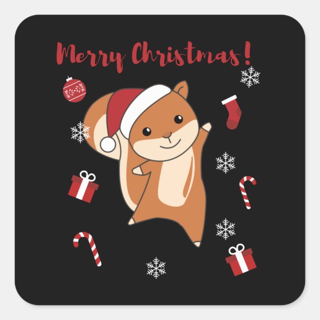 Squirrel Christmas Winteranimals Quadratischer Aufkleber (Vorderseite)