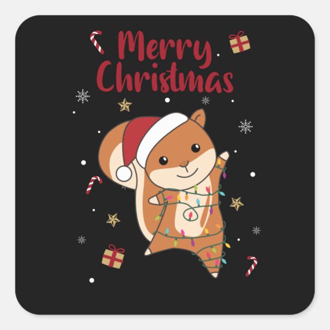 Squirrel Christmas Winteranimals Quadratischer Aufkleber (Vorderseite)