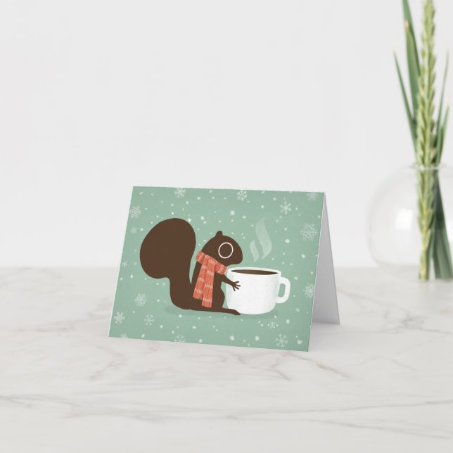 Squirrel Coffee Lover Woodland Winter Holiday Xmas Feiertagskarte (Vorderseite)