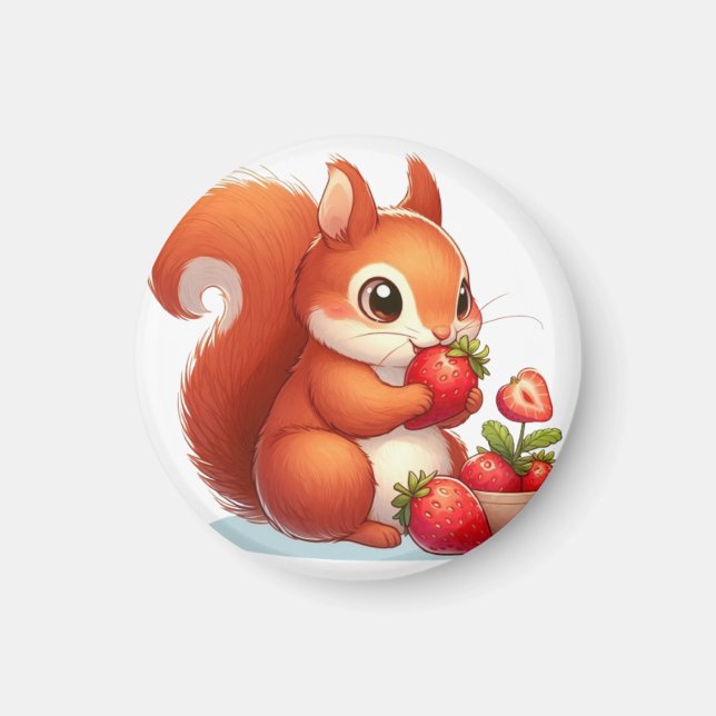 Squirrel eating strawberry magnet (Vorne)